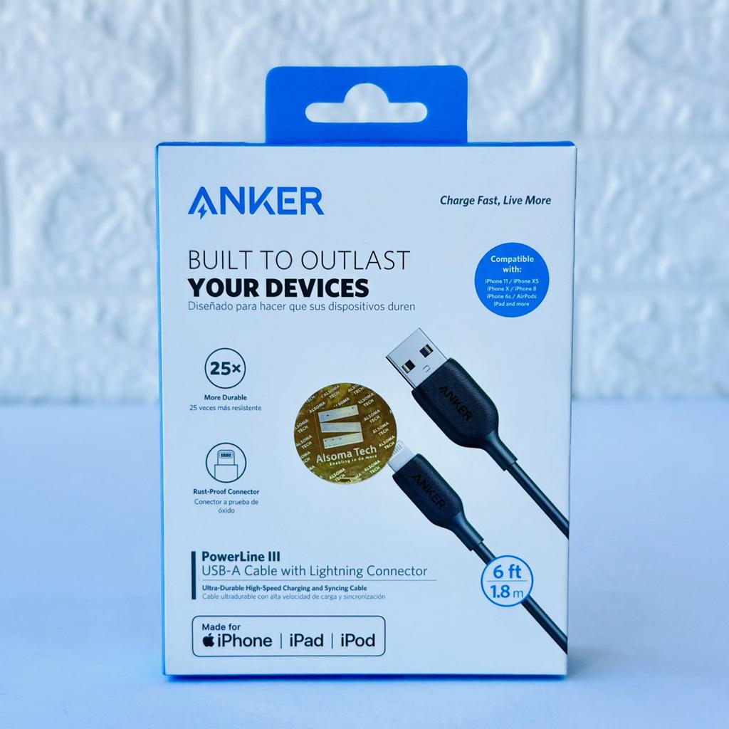 ANKER POWERLINE III USB-A CABLE WITH LIGHTNING CONNECTOR 6FT BLACK