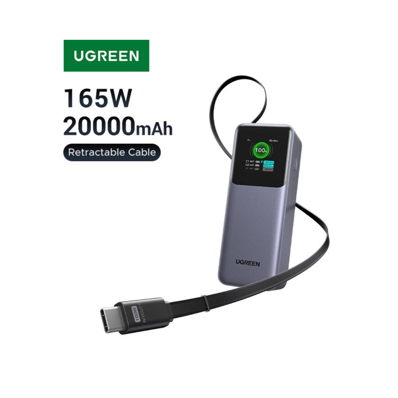 UGREEN PB726 20000mAh 165W Laptop Portable Power Bank-Black(with a Retractable Cable)