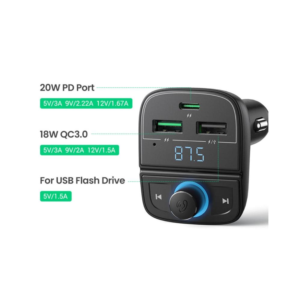 UGREEN CD229 Bluetooth car charger-FM Transmitter for Car PD/QC 3.0 with 2xusbc ports. image 3