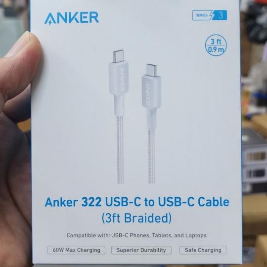 ANKER 322 USB-C TO USB-C CABLE (3FT, 60W, BRAIDED) WHITE image 3