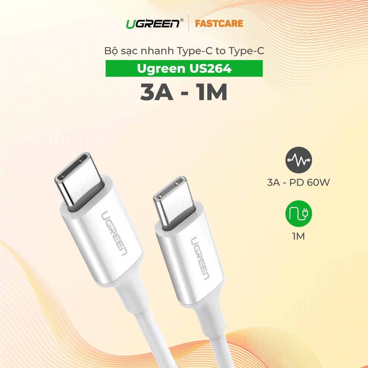 UGREEN US264 USB-C to USB-C 60W Cable 1m White