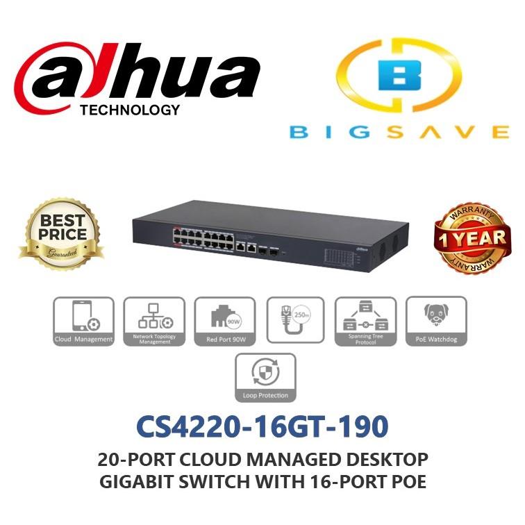 DAHUA CS4220-16GT-190 20-Port Cloud Managed Desktop Gigabit Switch with 16 × RJ-45 10/100/1000 Mbps PoE, ports, 2 × RJ-45 10/100/1000 Mbps (uplink)...