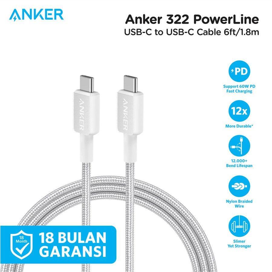 ANKER 322 USB-C TO USB-C CABLE (6FT, 60W, BRAIDED) WHITE