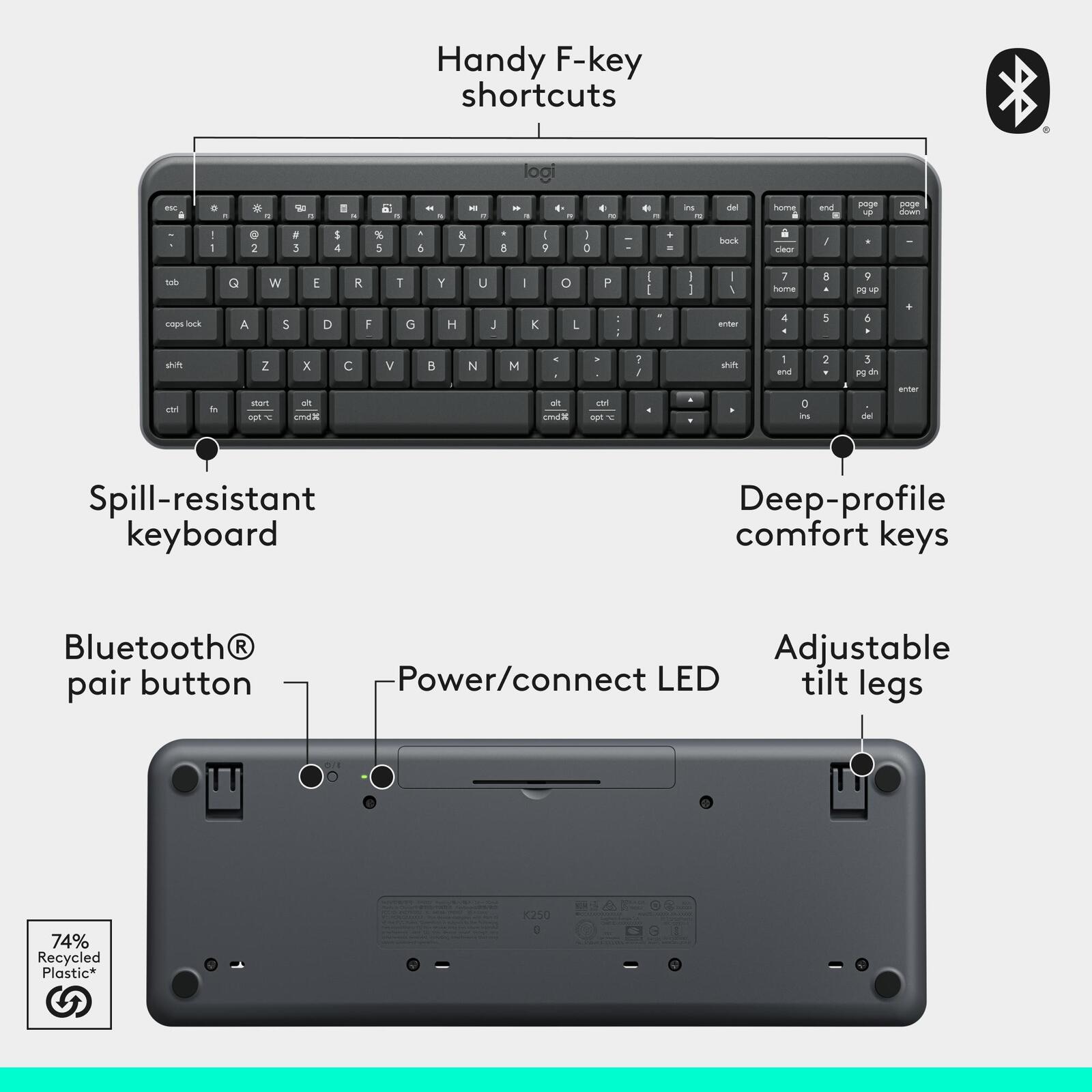 Logitech K250 Bluetooth Keyboard-Black