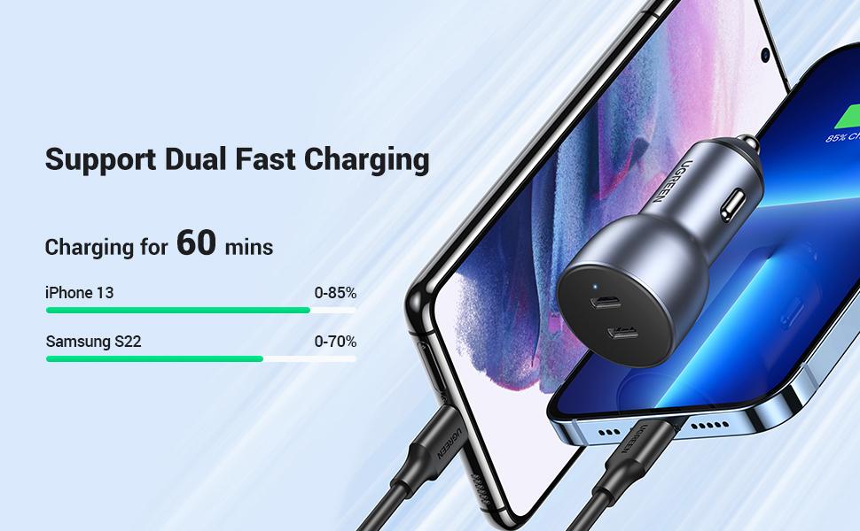 UGREEN E602 60W CAR charger WITH 1 USB-C /1* USB A ports