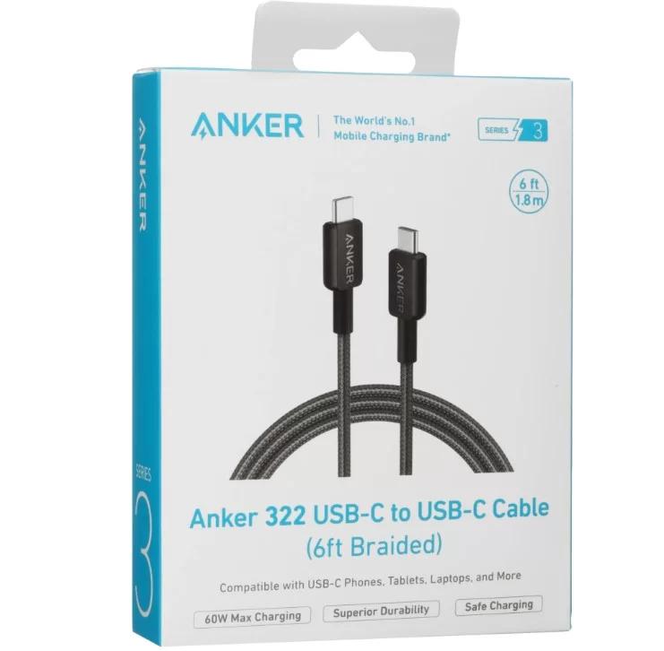 ANKER 322 USB-C TO USB-C CABLE (6FT BRAIDED) BLACK
