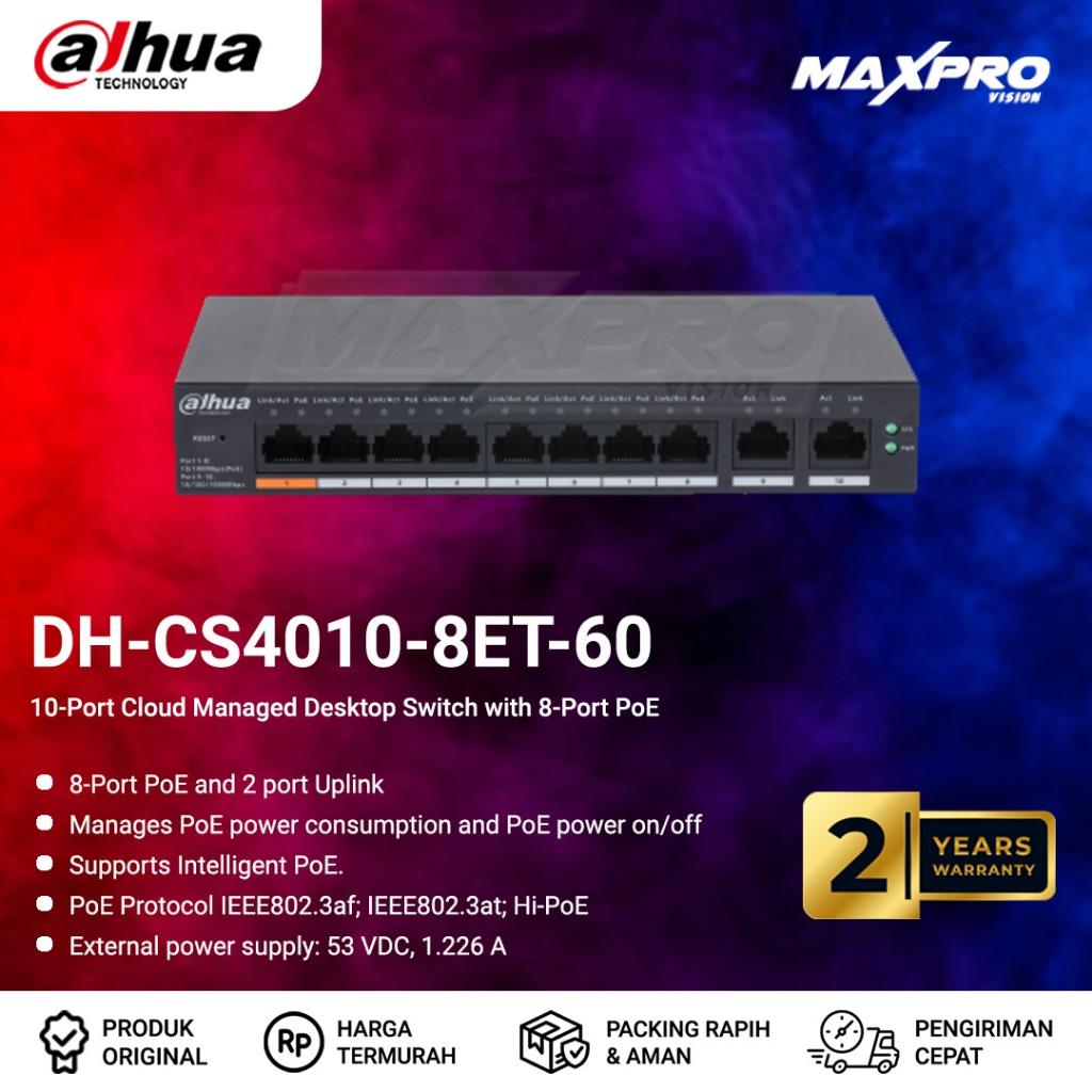 DAHUA CS4010-8ET-60 10-Port Cloud Managed Desktop Switch with 8-Port PoE RJ-45 10/100 Mbps,2 × RJ-45 10/100/1000 Mbps (uplink), 60W. image 2