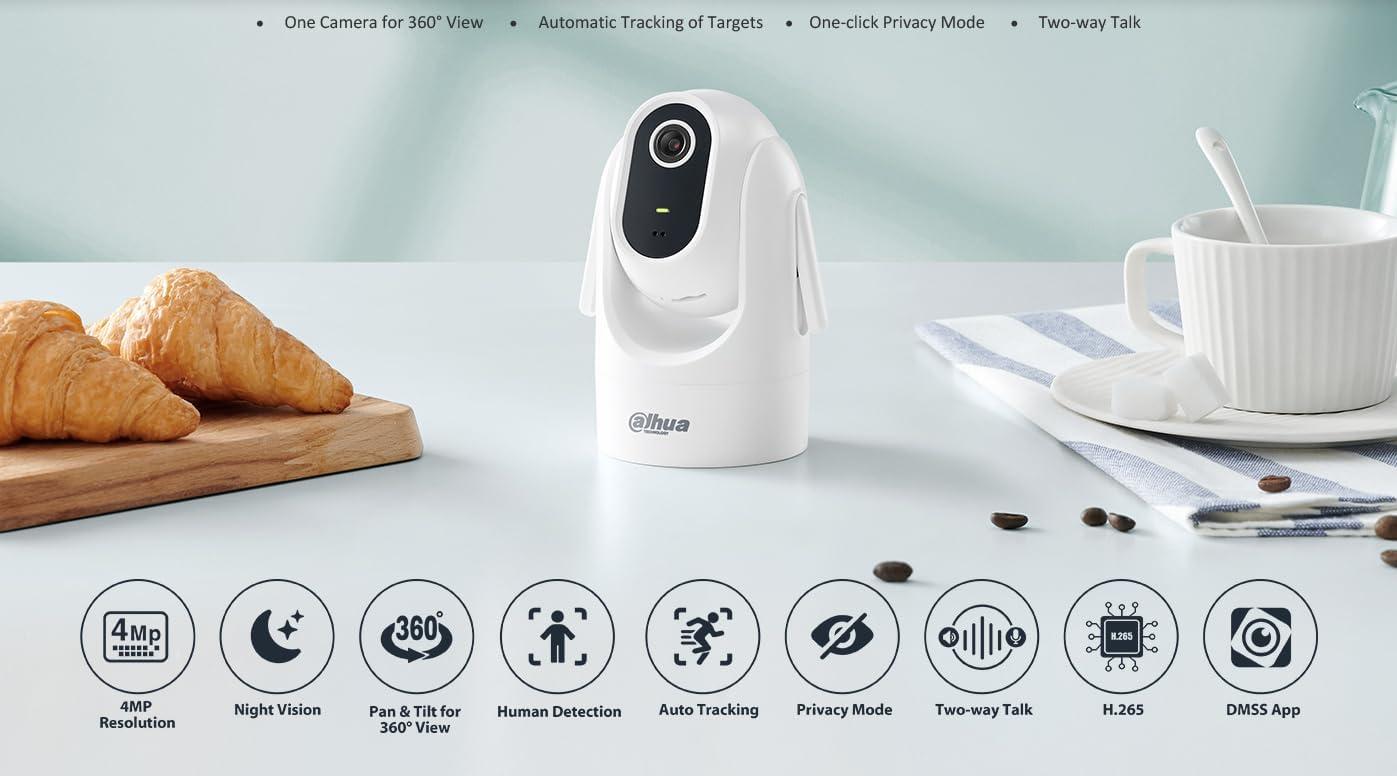 H4C 4MP Indoor Fixed-focal Wi-Fi Pan & Tilt Network Camera, RJ45 Ethernet & wifi connectivity, Pan: 0° to 325°,  Micro SD card (512 GB),  built in...