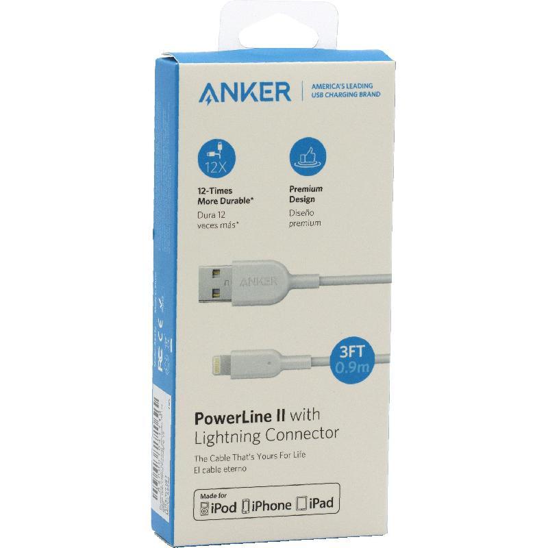 ANKER POWERLINE II WITH LIGHTNING CONNECTOR 3FT WHITE