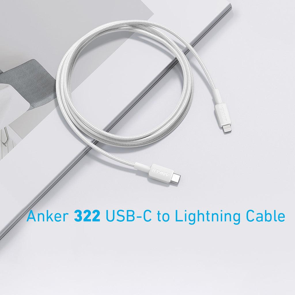 ANKER 322 USB-C TO LIGHTNING CABLE (6FT BRAIDED) WHITE
