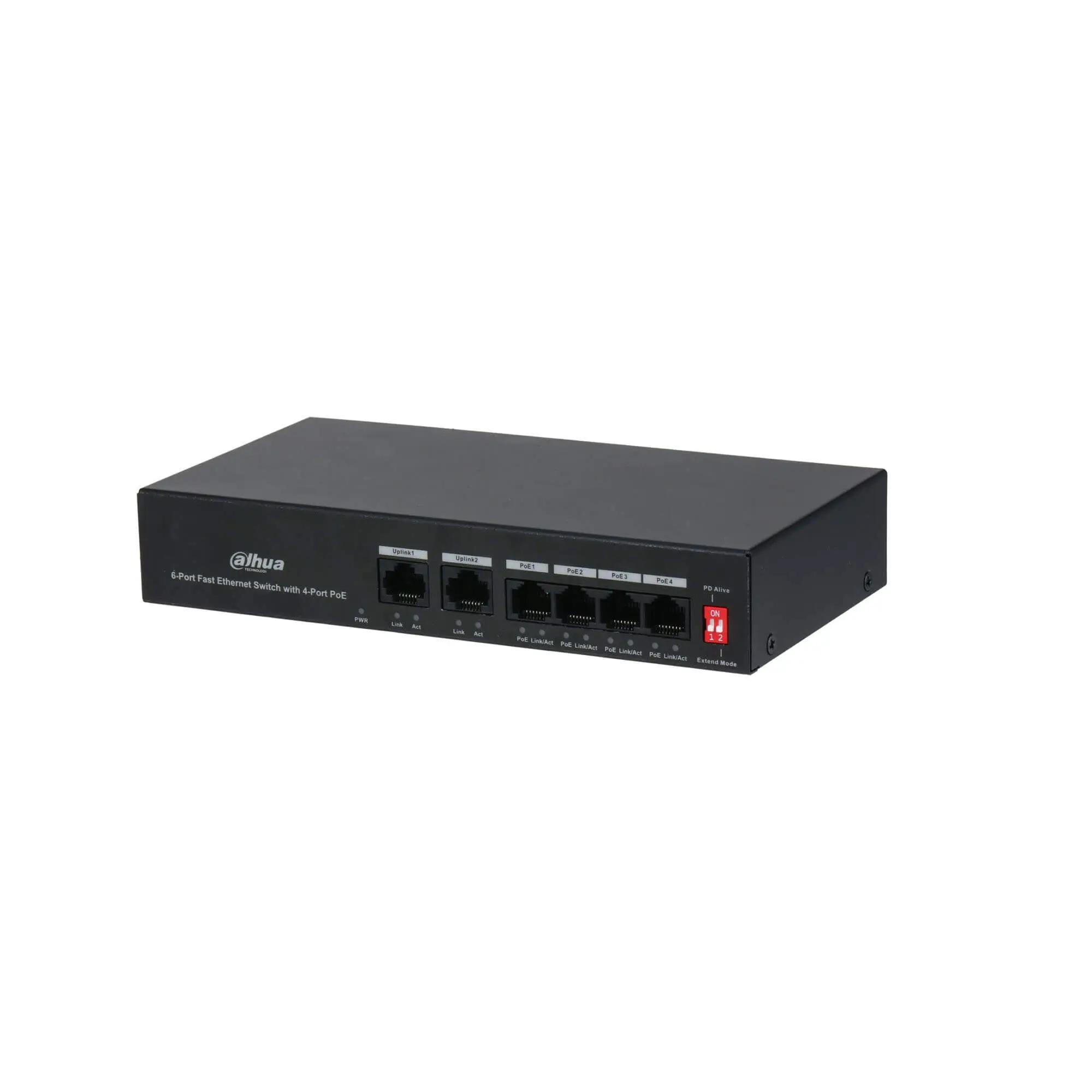 DAHUACS4006-4ET2GT-36 6-Port Cloud Managed Desktop Switch with 4-Port PoE (4X RJ-45 10/100 Mbps PoE ports), 2 x 10/100/1000 Mbps (uplink), 36W. image 3
